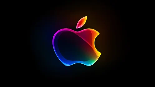 Neon gradient apple silhouette on deep black background.
