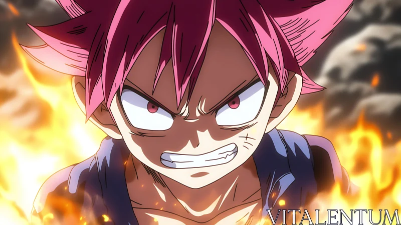 Flame-charged anime brawler grinning through roaring chaos.