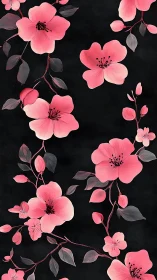 Luminous Pink Cherry Blossoms Against Dark Atmospheric Background