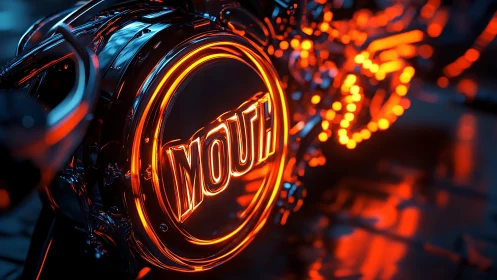 Neon-lit motorcycle detail glowing with playful attitude.