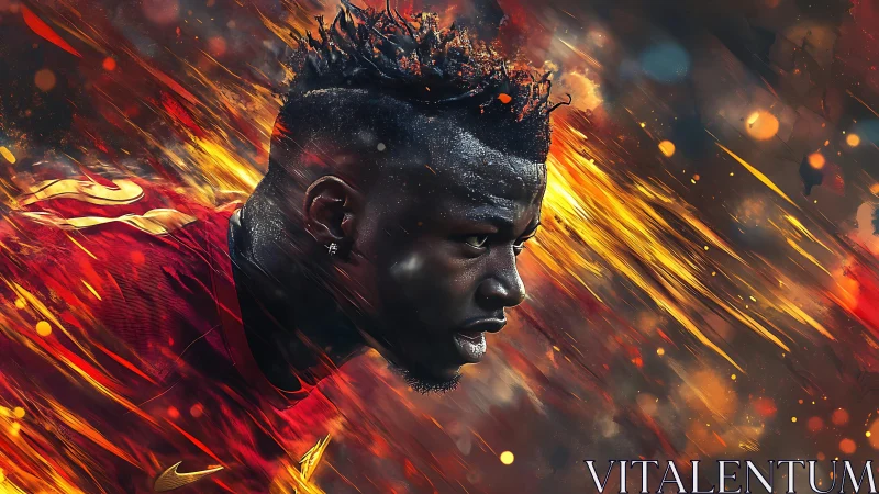 Dynamic digital portrait of sprinting football player profile.