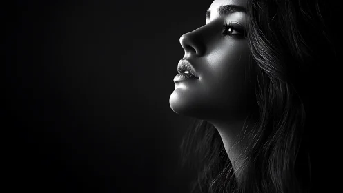 Monochrome side-profile portrait with dramatic rim lighting