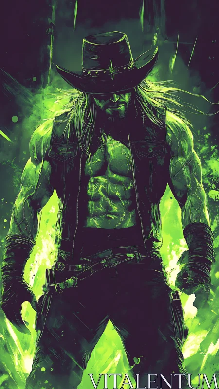 Neon outlaw gunslinger stalks a toxic radioactive frontier.