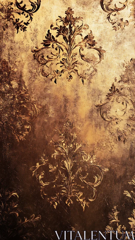 Golden vintage damask swirls with softly aged elegance.