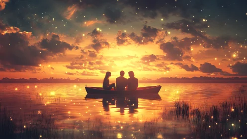 Three Friends Share a Magical Sunset Boat Adventure