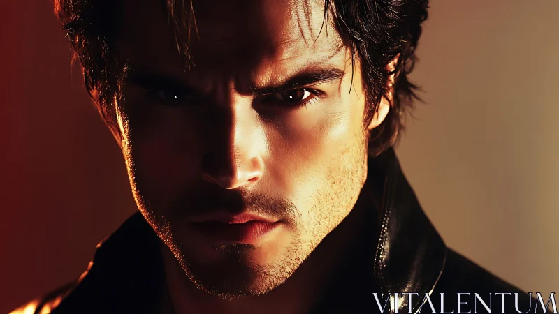 Male subject portrait under directional warm studio lighting.