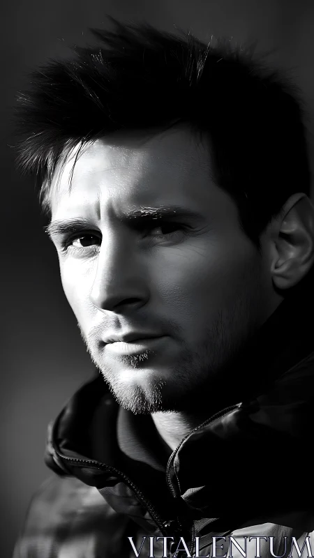 Brooding portrait in sharp black and white light and shadow.
