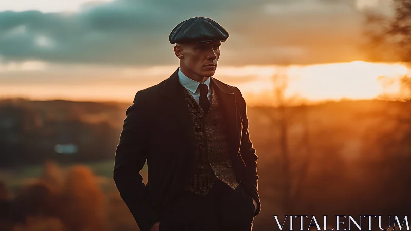 Sunset-drenched gentleman carves a quiet silhouette in gold