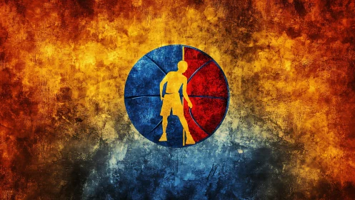 Chromatic Silhouette Figure Within Segmented Circle on Grunge Textured Background