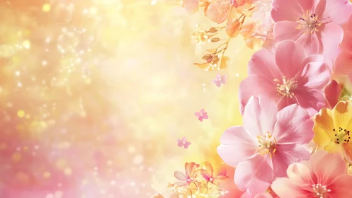 Blooming Flowers Against Golden Sunlit Background