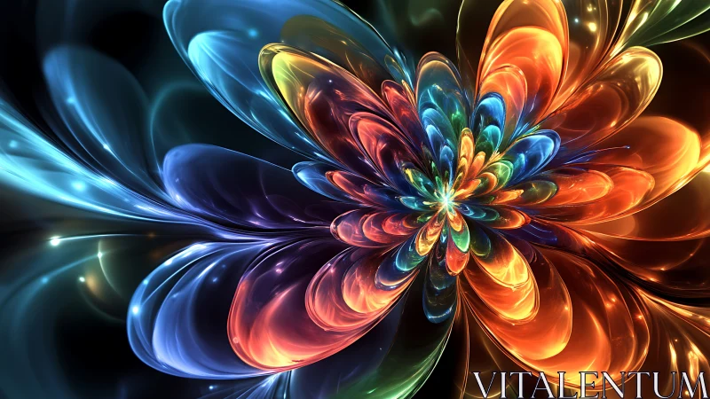 Multicolored abstract floral light form on dark background.