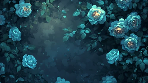 Luminescent Blue Roses on Dark Foliage