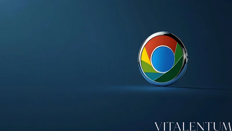 Chrome style circular logo on dark blue gradient background.