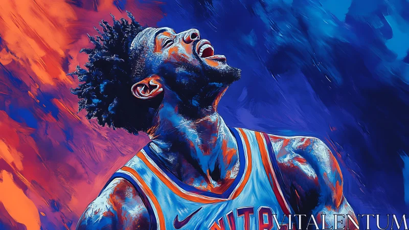 Dynamic basketball portrait uses saturated duotone brush strokes