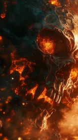 Molten infernal skull emerges from swirling volcanic fire
