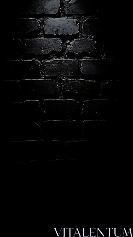 Moody black brick wall glowing softly in the dark.