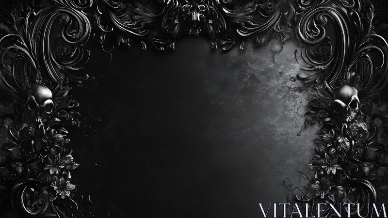 Dark skull floral frame with ornate gothic black border.