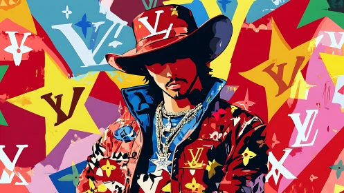 Runway outlaw drenched in logo-bright pop starbursts.