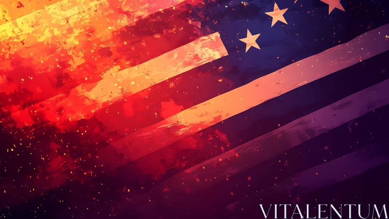 Abstract grunge American flag with diagonal fiery brush strokes
