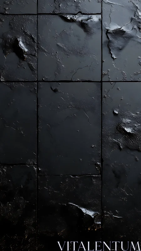 Midnight stone tiles with rugged, molten textures.