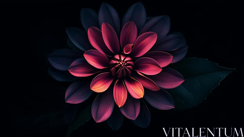 Velvety dahlia glows with magenta light on deep black