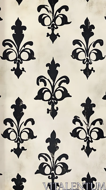 Vintage noir fleur-de-lis wallpaper with weathered charm.