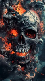 Infernal skull vortex with molten fire and swirling forms.