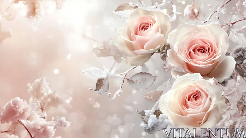 Frosted Pink Roses in Winter Sparkle