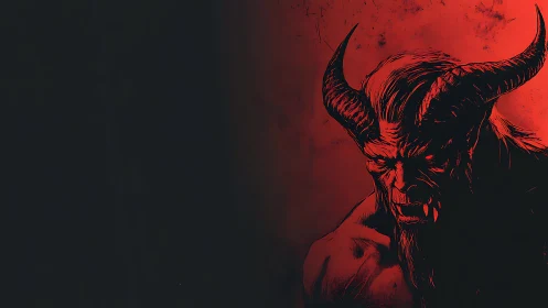Horned demonic figure rendered in red and black contrast lighting