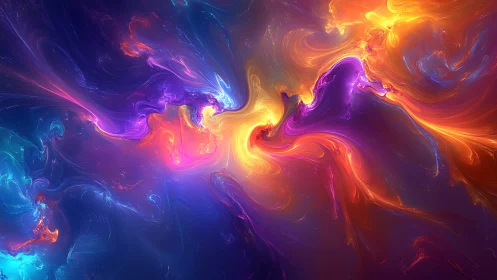 High-saturation fractal nebula with swirling bifurcated color flows