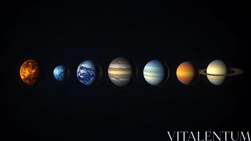 Seven wandering worlds drift like jewels across cosmic velvet