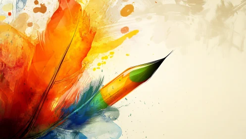 Color-splashed feather pen sketching bright daydreams.