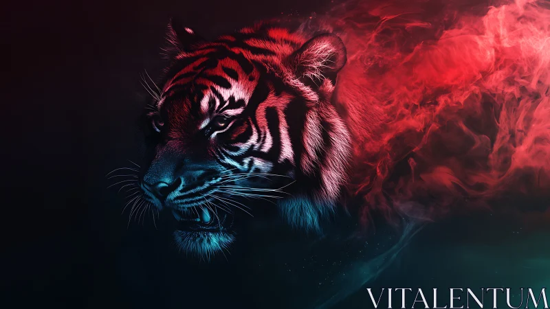 Bengal tiger profile in neon cyan and magenta vapor diffusion