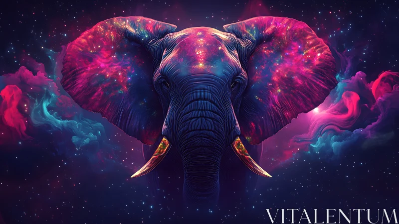 Cosmic elephant head glows amid vibrant interstellar clouds.