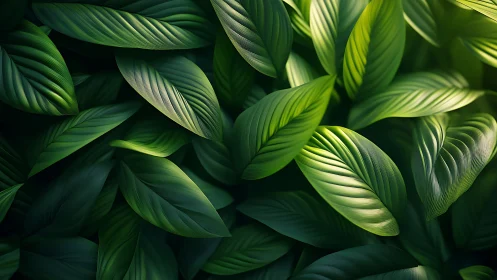 Layered tropical leaves with soft directional lighting.