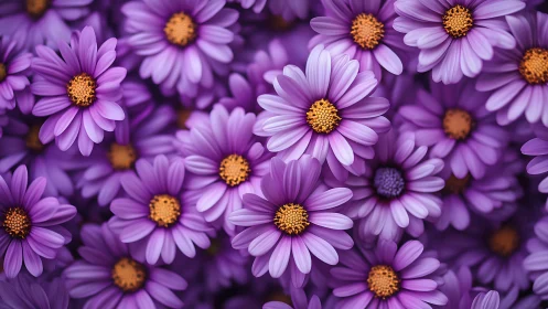Purple Daisy Explosion: Nature's Velvet Canvas Bursts With Golden Centers