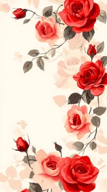 Red and Pink Roses on Cream Background with Green Foliage