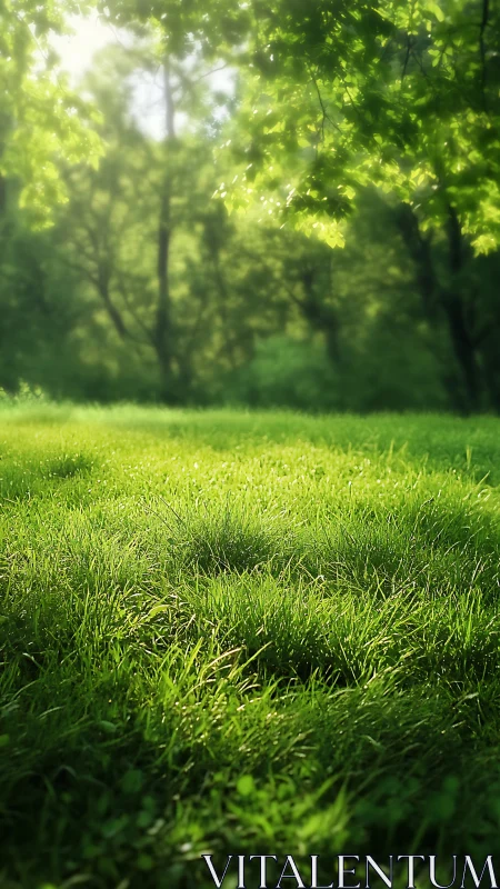 Sun-dappled meadow hush under a curtain of soft green light.