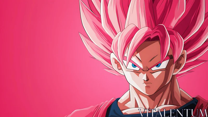 Powerful pink-haired anime warrior stares with fierce focus.