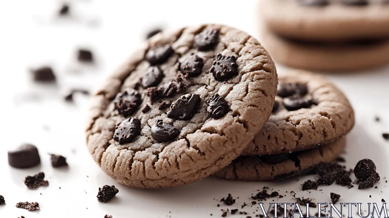 Macro chocolate chip cookies rendered in soft studio light