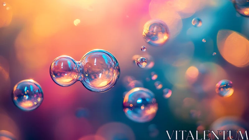 Soap bubbles float against defocused multicolor light field
