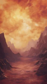 Volcanic canyon under incandescent cloud mass extends inward