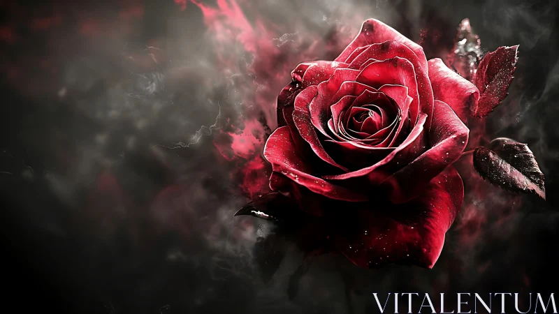 Red Rose Against Darkness: Digital Macro Study.