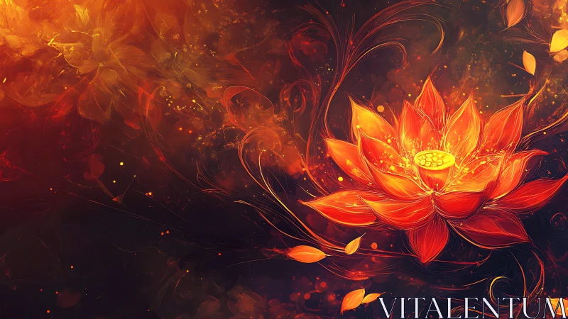 Flame-touched lotus ignites a swirling celestial bloomscape.