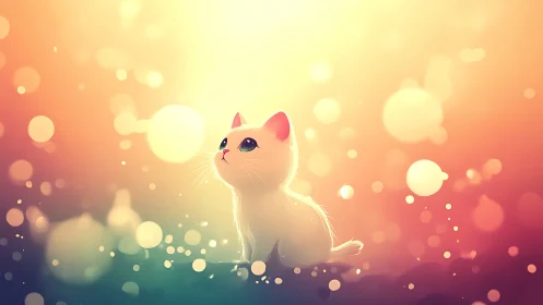 An Enchanted Kitten Gazes into a Golden Bokeh Dream