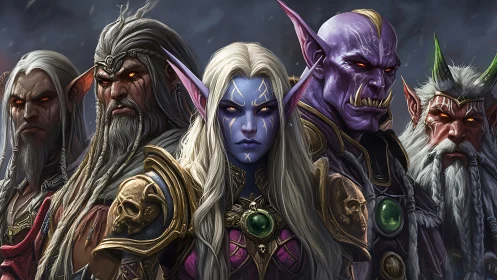 Fantasy warlords lineup in high-detail digital painting portrait.
