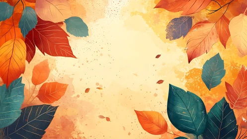 Digital autumn foliage frame with warm splatter gradient background