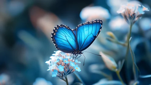 Macrophotographic study of blue butterfly on cool flora.