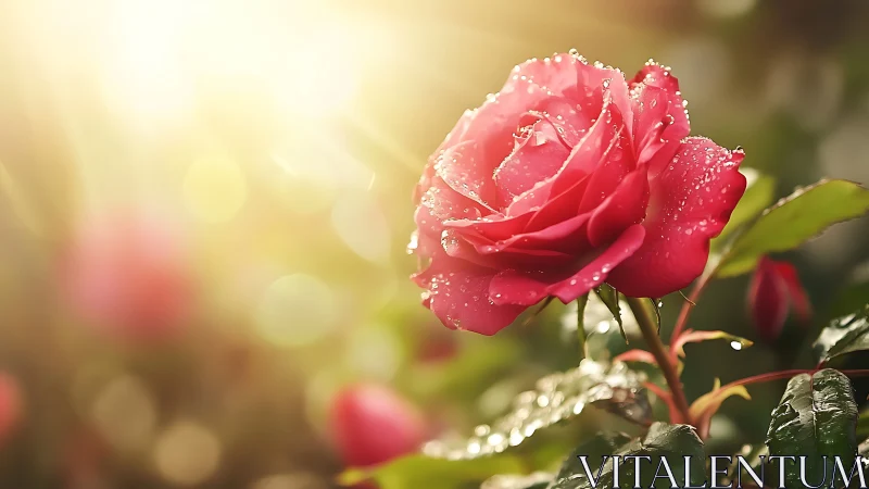 Red Rose Glistening in Golden Morning Light