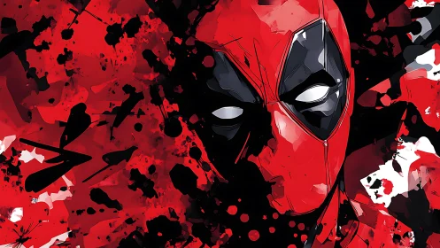 Red-masked antihero erupts from chaotic inkstorm of crimson.